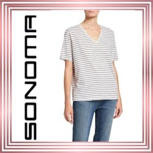 EUC! SONOMA Everyday Tee Plus V-neck tshirt white/black stripes